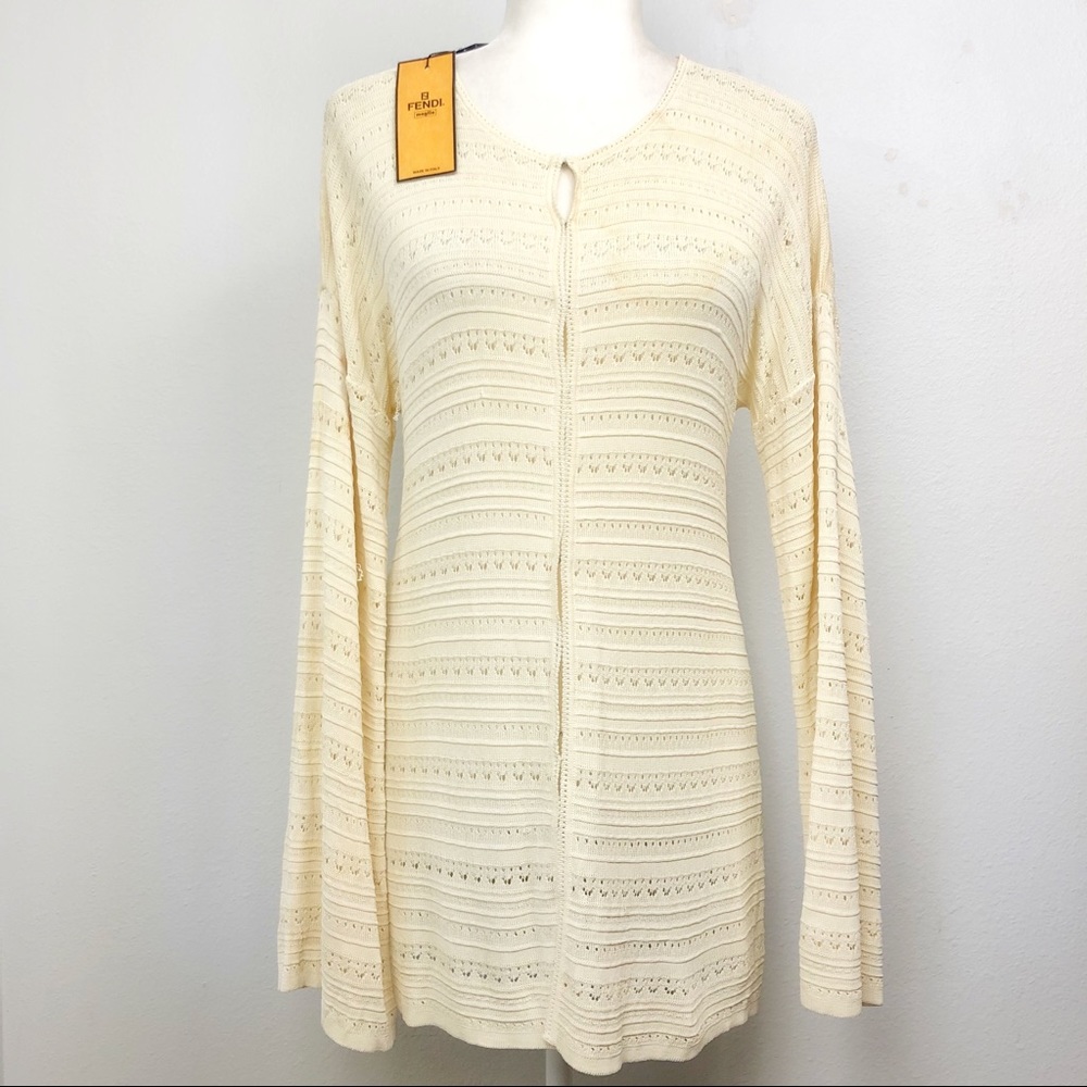 FENDI Bell Sleeve Tea Dye Knit Lace Cardigan 42 M